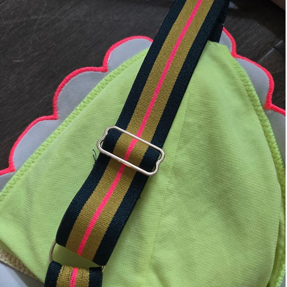 River Island Tropical Palm Print Scalloped One Piece Swimsuit Size 12 Neon Trim - Picture 7 of 10